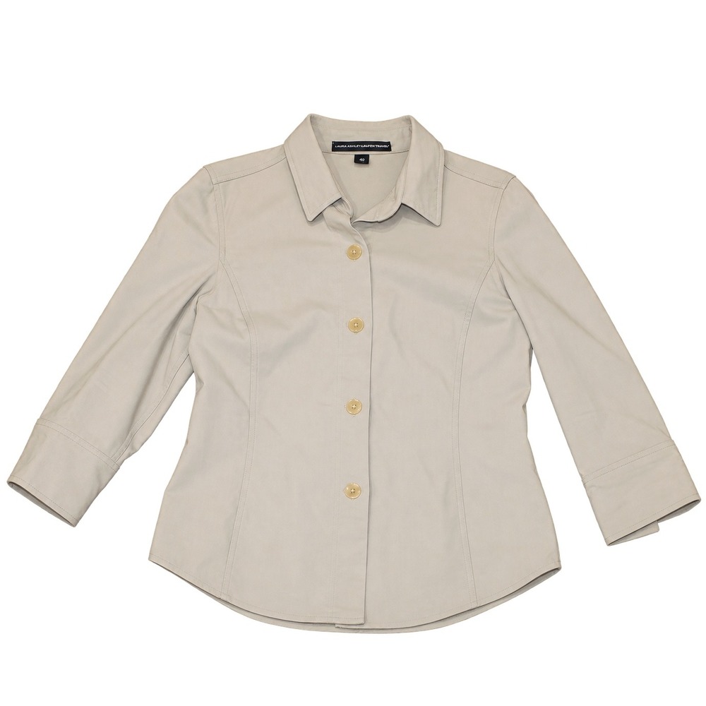 VTG Linda Allard Ellen Tracy Wool Blend Button Down Shirt Jacket Women 6 Beige